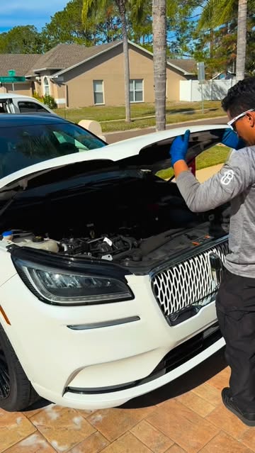 Engine bay detailing on a Lincoln
